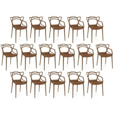 Imagem de Kit 16 Cadeiras de Jantar Allegra Prática Empilhável - Marrom - Magazi
