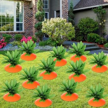 Imagem de ywmigl 12 conjuntos de decorações de páscoa, cenouras, quintal, estacas, prato, prato, plástico, para primavera, gramado, jardim, jardim, decoração de páscoa, decoração de pátio (estilo B)