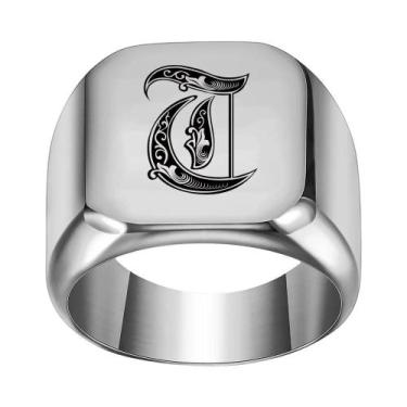Imagem de Moda 26 inglês inicial titânio aço masculino anel para homens retro pu