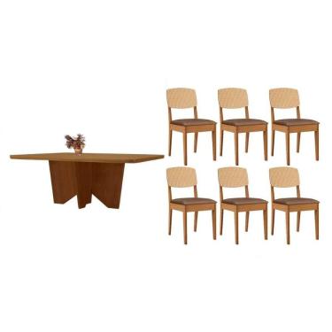 Imagem de Sala Jantar Mesa Nevada Tampo Curvo 180cm+6 Cadeiras Havana Naturale - Corano Capuccino - Rufato