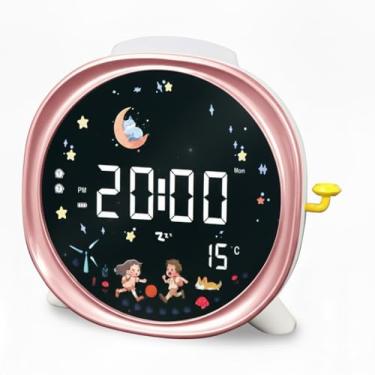 Imagem de Königswerk Despertador infantil infantil com luz noturna para quarto, display digital de LED, porta de carregamento USB C, soneca, brilho ajustável, alarme duplo, sol, lua, mesa de cabeceira