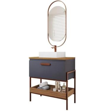 Imagem de Gabinete de Banheiro Portinari 60 com Espelho Lumini Titanium/Freijo -