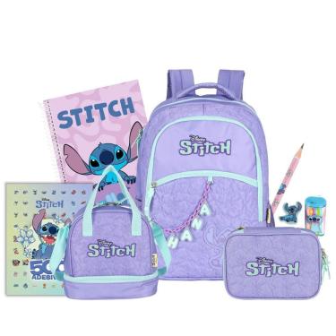 Imagem de Kit Mochila Stitch Costas Lancheira E Estojo Box Escola Roxo