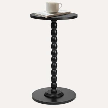 Imagem de Mesa lateral redonda para espaços pequenos – 55 cm de altura, mesa de canto moderna com perna de madeira maciça, mesa compacta para sala de estar, quarto, escritório, montagem fácil sem ferramentas