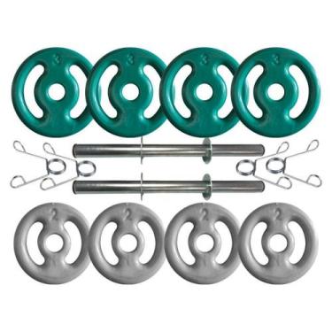 Imagem de Kit com Barras de Halteres e Anilhas Emborrachadas - 20 Kg - 2M