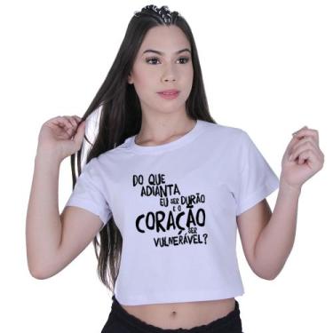 Imagem de Blusinha Cropped Algodão Ser Durão Racionais Mcs, Branco, GG