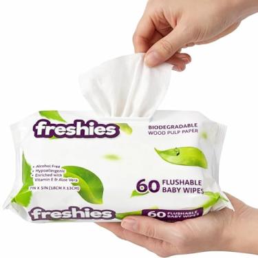 Imagem de Freshies Lenços umedecidos para bebês – 17,78 cm x 12,7 cm (pacote com 60) – Ideal para bebês e crianças pequenas