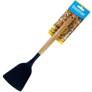 Imagem de Espátula de Silicone Preto com Cabo em Madeira - Bestlar