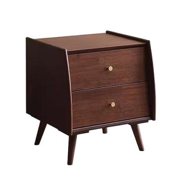Imagem de Mesa de cabeceira moderna de madeira pura, mesa de cabeceira para casa, quarto, armário de armazenamento pequeno, armário de armazenamento de móveis com gaveta dupla, suporte noturno para quarto