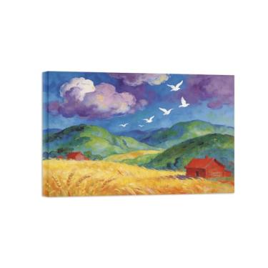 Imagem de Impressão em tela de parede de paisagem - Nuvens de campo de trigo - Pintura de decoração - Imagens para sala de estar pronta para pendurar tela emoldurada 50 x 75 cm 20 x 30 pol