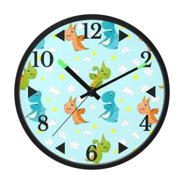 Imagem de STAYTOP Relógio de parede de LED de dinossauro fofo para quarto com brilho noturno, relógios de parede silenciosos de 30 cm para decoração de sala de estar, controle de som, relógio de parede moderno