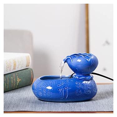 Imagem de Fonte de água interior de mesa fonte de água mini cascata de cerâmica fonte de mesa zen fonte de mesa para decoração de casa interior mesa mesa escritório fontes de mesa (azul)