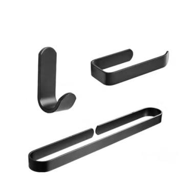 Imagem de Kit de ferragens de banheiro suporte de papel higiênico de alumínio preto cola sem pregos, acessórios de cozinha, toalheiro de gancho único, conjunto de 30 pretos