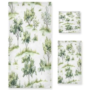 Imagem de xigua Conjunto de toalhas de banheiro com árvores em aquarela absorvente macio 3 peças toalha de banho toalha de mão toalhas decorativas para banheiro, academia, hotel, praia, piscina