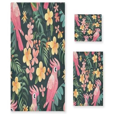 Imagem de xigua Conjunto de toalhas de banheiro de pássaros e flores absorvente macio 3 peças toalha de banho toalha de mão toalhas decorativas para banheiro, academia, hotel, praia, piscina