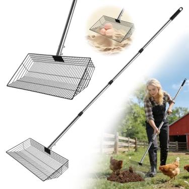 Imagem de LrqzHsyl Colher de cocô de galinha para areia, colher grande de estrume de galinha de metal ajustável de 38 cm, colher de galinheiro para areia, adequada para galinheiros, galinheiros, estábulos