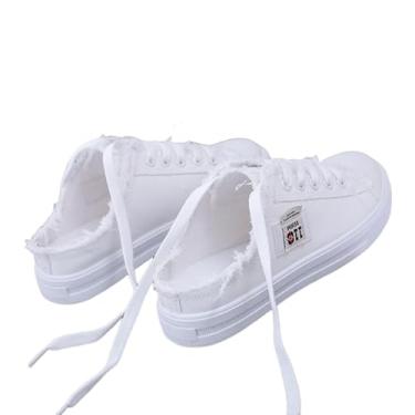 Imagem de Tênis feminino de lona sem cadarço com meio suporte confortável para caminhada, Branco, 35