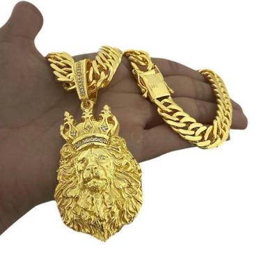 Imagem de Cordão Grumet 13Mm + Pingente King Leão G - Banhado A Ouro