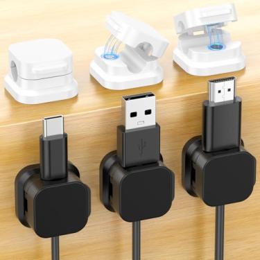 Imagem de Pacote com 6 clipes magnéticos para cabos, organizador de cabos para mesa, gerenciamento de cabos de mesa com adesivo forte para carregador de telefone, computador, casa, escritório, carro (preto +