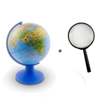 Imagem de KIT Globo Minisafari Tecnodidatica Fauna Animal de cada Continente com Lupa 75mm