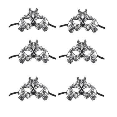 Imagem de Kit C/ 6 Máscaras Feminina Em Renda Tiger Preta Baile 50 Tons de Cinza