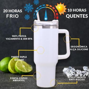 Imagem de Copo Térmico Grande 1200ml Parede Dupla com Canudo Bebidas Geladas e Q