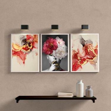 Imagem de Kit 3 Quadros Abstrato Mulheres 33x24cm - Vidro, Moldura