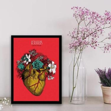 Imagem de Quadro Coração Frida Khalo Moldura Preta Com Vidro 33X24Cm