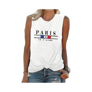 Imagem de Camiseta Sem Mangas Feminina De Verão Com Estampa De Letras Paris, Sol