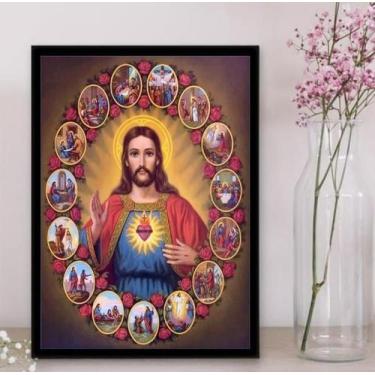 Imagem de Quadro Fases Da Vida De Jesus Cristo 33X24Cm Com Vidro Preta - Quadros