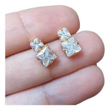 Imagem de Brinco Zirconia Dama Daminha Dourado F. Ouro 18K Semi Joia - De Castro