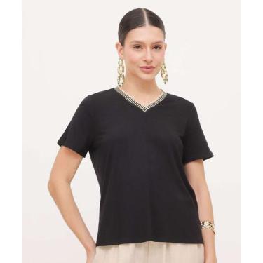 Imagem de Blusa Feminina Lisa Manga Curta Marisa-18058, Preto, P