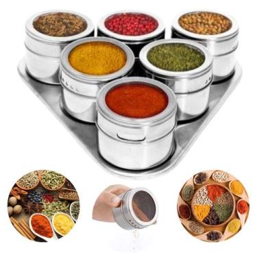 Imagem de Porta Condimentos Magnetico Aço Inox Com 7 Peças Ke Home