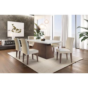 Imagem de Conjunto Sala De Jantar Luna Com 6 Cadeiras Grecia Rufato Off White / Cafe Com Veludo