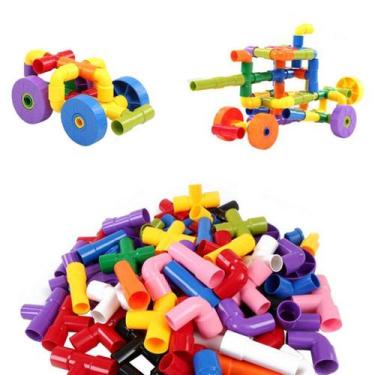 Imagem de Brinquedo Interativo De Montar Blocos Plastico Infantil Coloridos Tubo