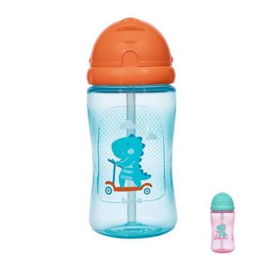 Imagem de Garrafinha Dino Patinete Tampa Retrátil e Canudo Silicone 340 ML Buba,