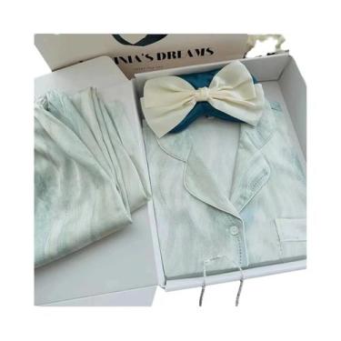 Imagem de Conjunto De Pijama Feminino De Outono Inverno Em Seda Gelada Com Cardi