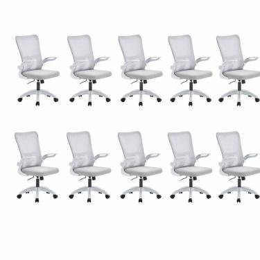 Imagem de Kit com 10 Cadeiras de Escritório Diretor com Sistema Relax Baltimore Branco/Cinza