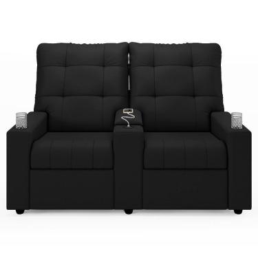 Imagem de Poltrona De Cinema Reclinável 2 Lugares Baú Usb Mallie Fh9 Pu Preto - Mpozenato