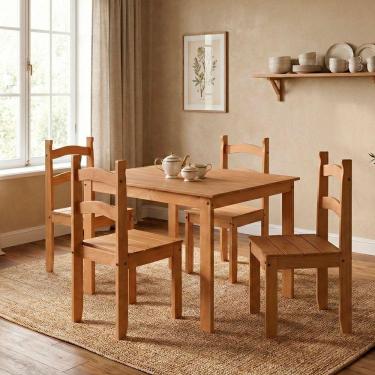 Imagem de Conjunto Sala De Jantar Mesa 100x74cm Com 4 Cadeiras Madeira Amêndoa Marin