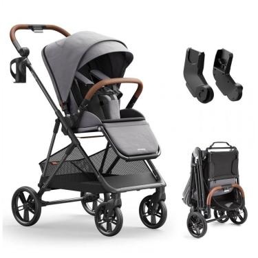 Imagem de Carrinho de Bebê MAMAZING Air Lux Cinder - Estrutura Fibra de Carbono, Dobrável com Uma Mão, Assento Reversível, Adaptador para Bebê