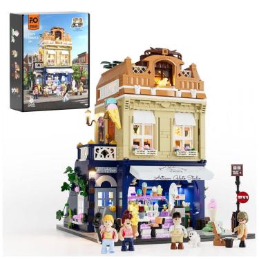 Imagem de FUNWHOLE Kit de Bloquinhos de Montar GelatoStore com Luzes LED - Loja de Sorvetes Modul...
