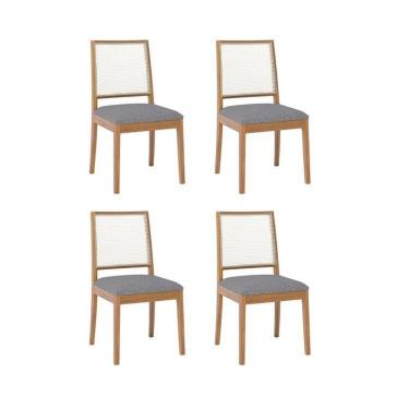 Imagem de Kit 4 Cadeiras para Sala de Jantar Estofadas Marcela Madeira/Grafite