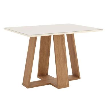 Imagem de Mesa De Jantar Lins 120 Cm Canto Reto Com Vidro Nature Off White - Henn