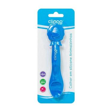Imagem de Colher Em Silicone Premium Leão Azul Seguro Para As Gengivas Do Bebê