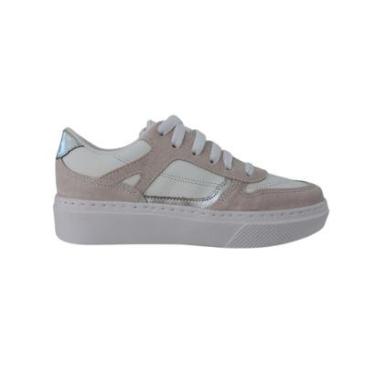 Imagem de Tênis Casual Feminino Branco Prata Couro Legítimo Flatform-Feminino