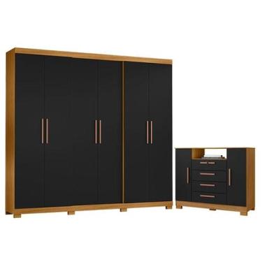 Imagem de Cômoda Madri e Guarda Roupa Casal San Diego Carvalho Americano Preto -
