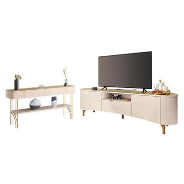 Imagem de Rack Bancada Elara com Aparador Vivant Off White Champanhe - HB Móveis