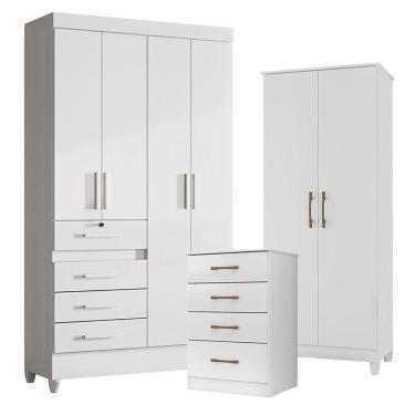 Imagem de Guarda Roupa Infantil Sobral com Cômoda MS913 e Armário Multiuso Jade Branco Brilho – Moval