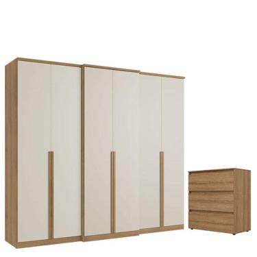Imagem de Guarda Roupa Casal Valência 6 Portas Capuccino Off White e Cômoda Gaveteiro Condessa Ac...